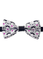 White Bow Tie with Moustache and Hearts Print