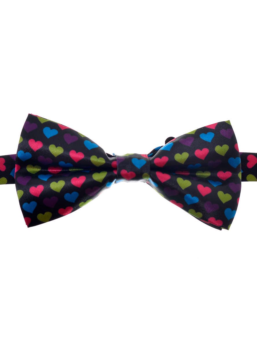 Black Bow Tie with Colourful Heart Print