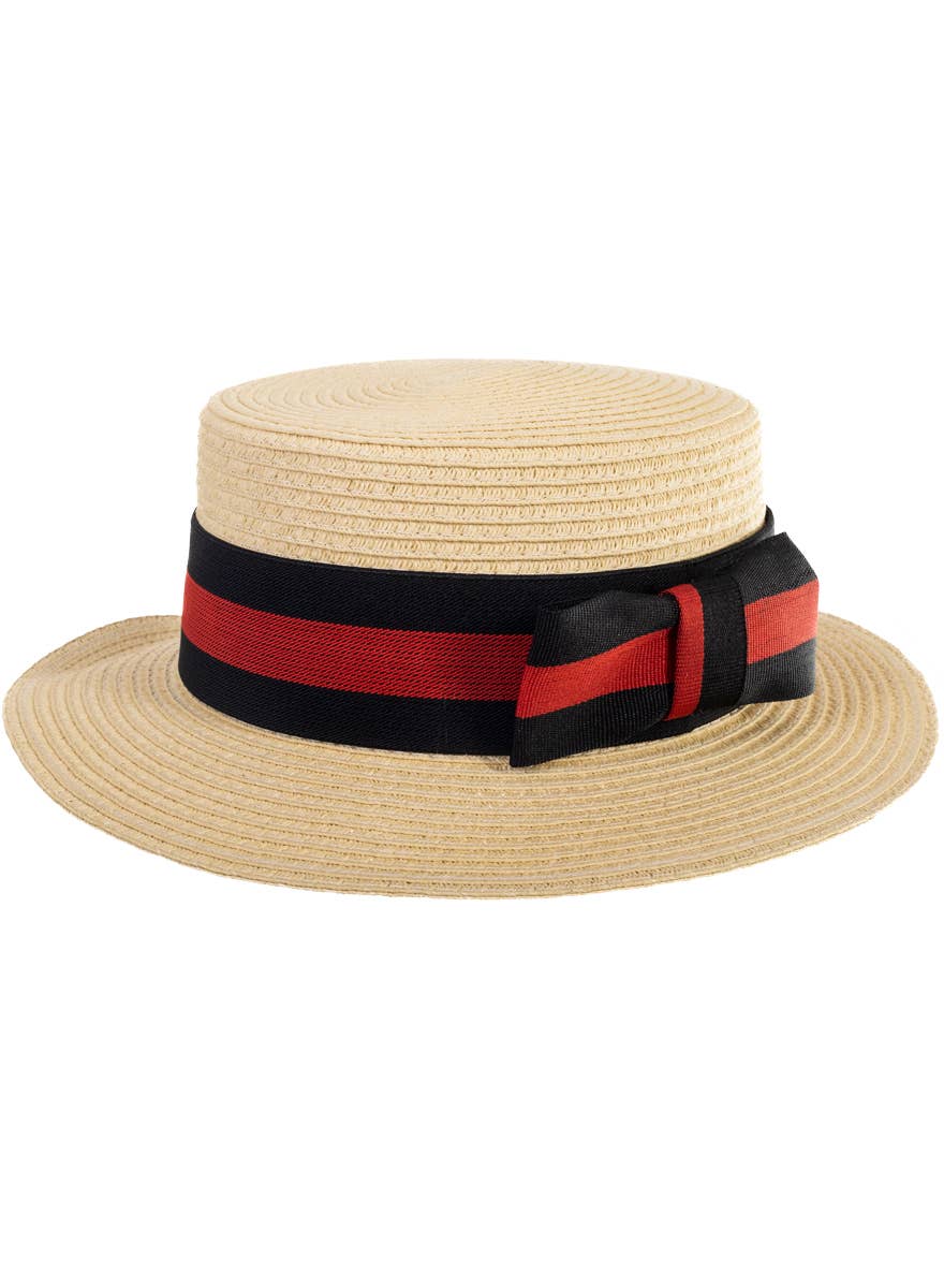Adults Straw Boater Style Hat with Red and Black Band