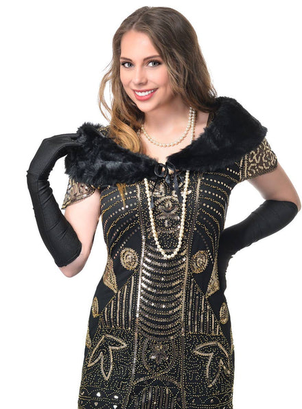 Black Faux Fur Women's 1920s Gatsby Fur Wrap Main Image