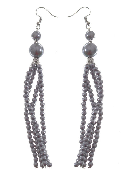 Beaded Grey 1920s Costume Earrings