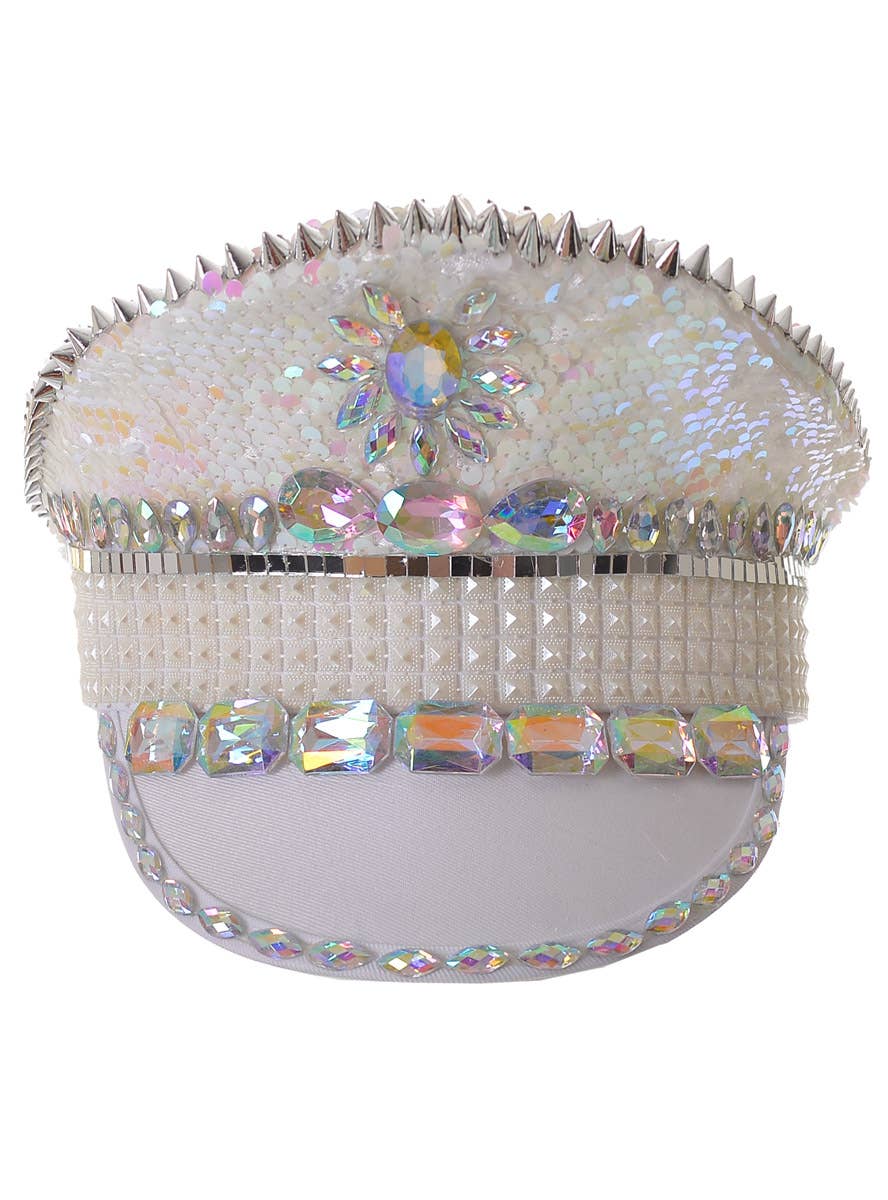 White Iridescent Sequin and Jewelled Festival Hat - Alternate Image 1