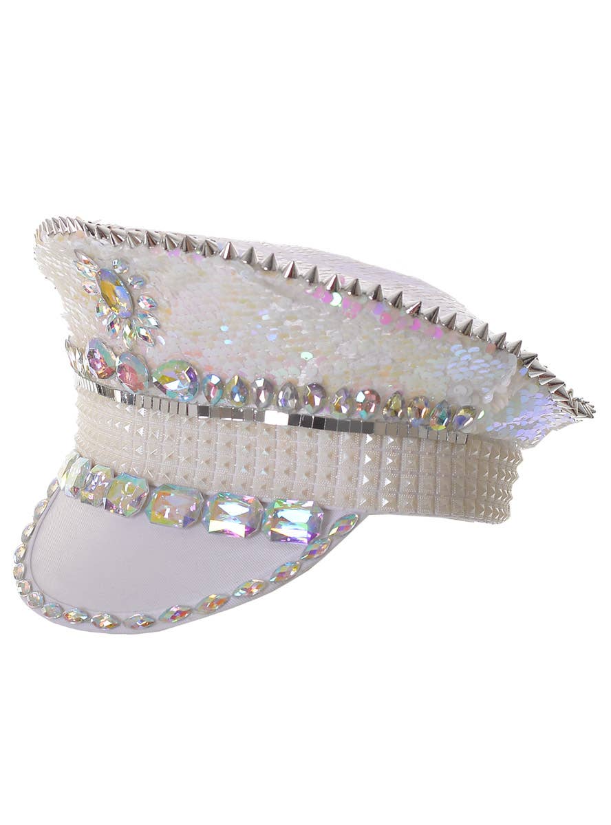 White Iridescent Sequin and Jewelled Festival Hat - Alternate Image 2