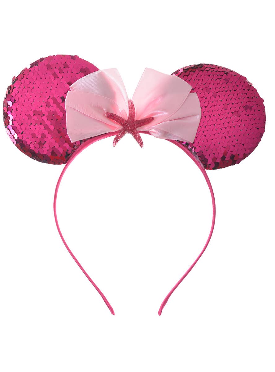 Pink Sequinned Minnie Mouse Style Mermaid Headband with Starfish