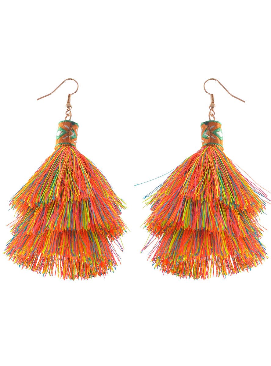 Rainbow Neon 70s Tassel Earrings