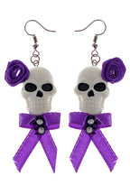 Purple and White Skull Floral Earrings