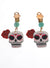 Clip on Sugar Skull Earrings Day of the Dead Costume Accessory - Main Image