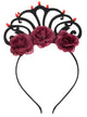 Black Evil Queen Crown with Red Jewels and Maroon Roses Headband Costume Accessory - Main Image