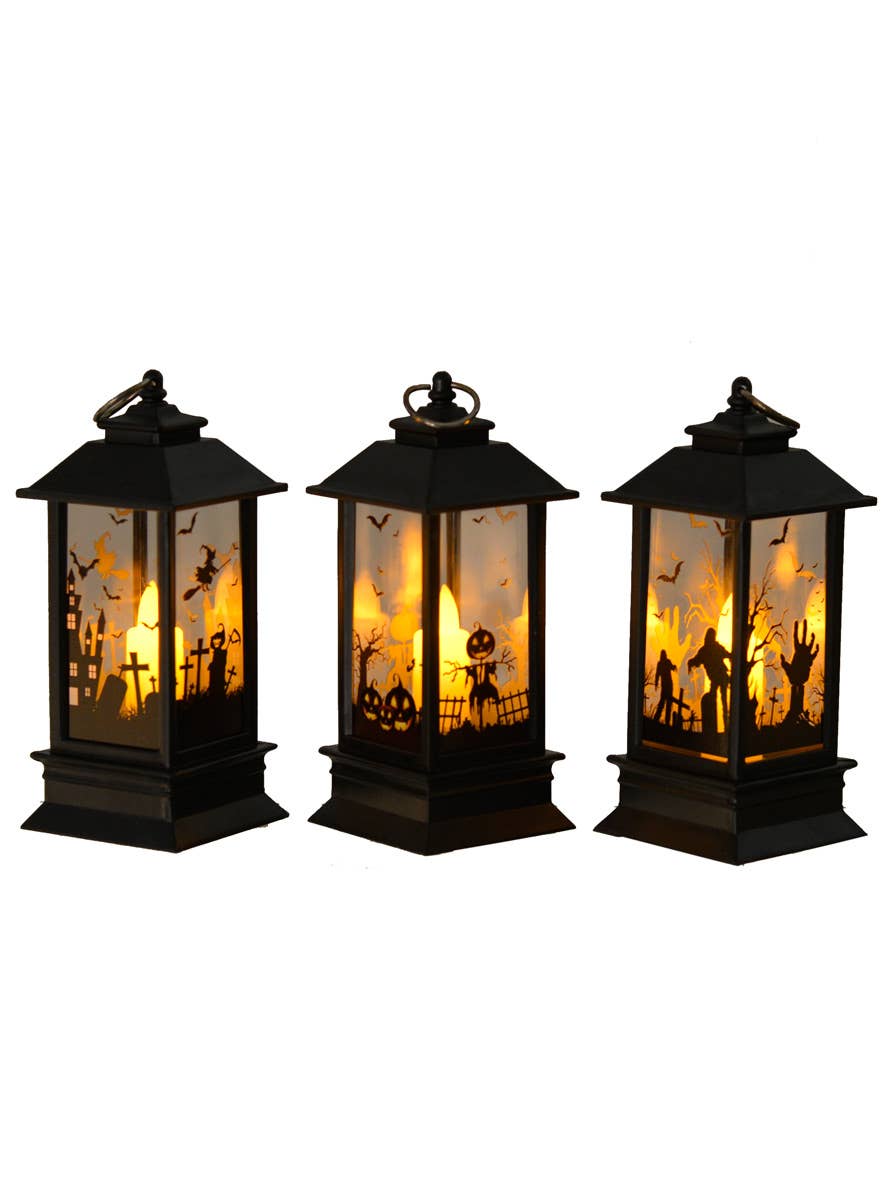 Mini 12cm Light Up Spooky Cemetery Lantern Halloween Prop - Group Image