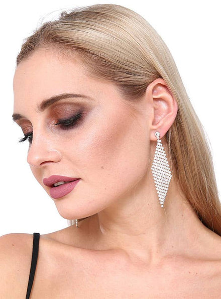 Glo Mesh Silver Disco Costume Earrings - Main Image