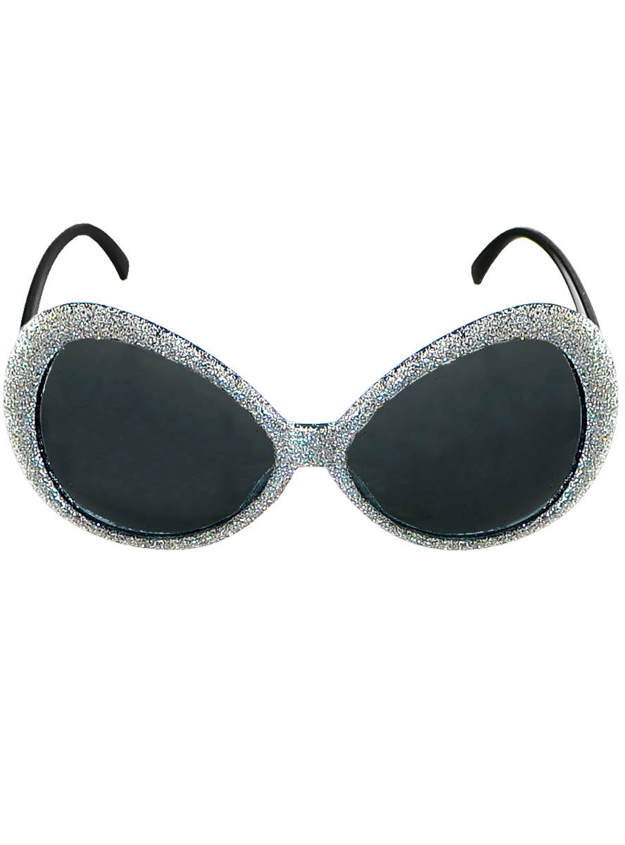 Novelty Silver Glitter Retro Disco Costume Glasses - Alternate Image