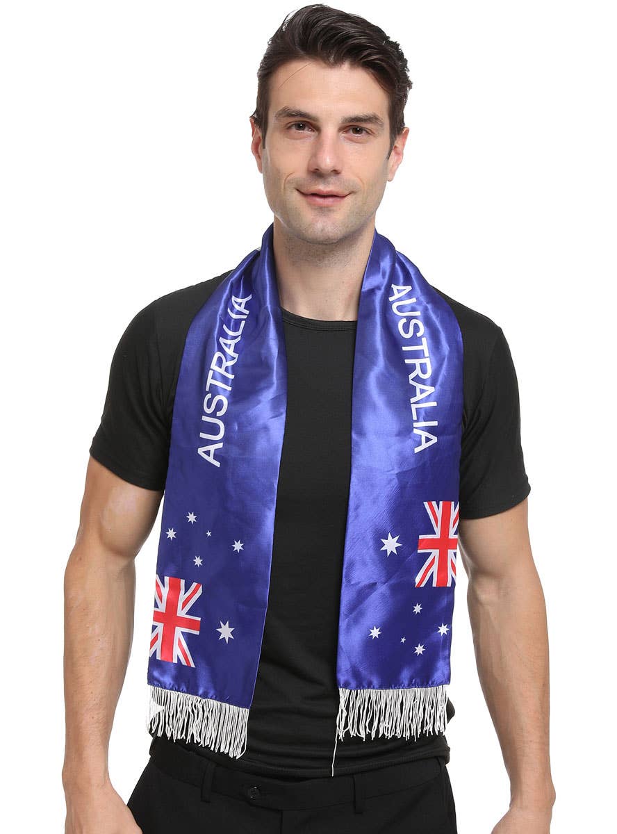 Aussie Flags on Fringed Australia Day Scarf Australia Day Merchandise - Alternate Image
