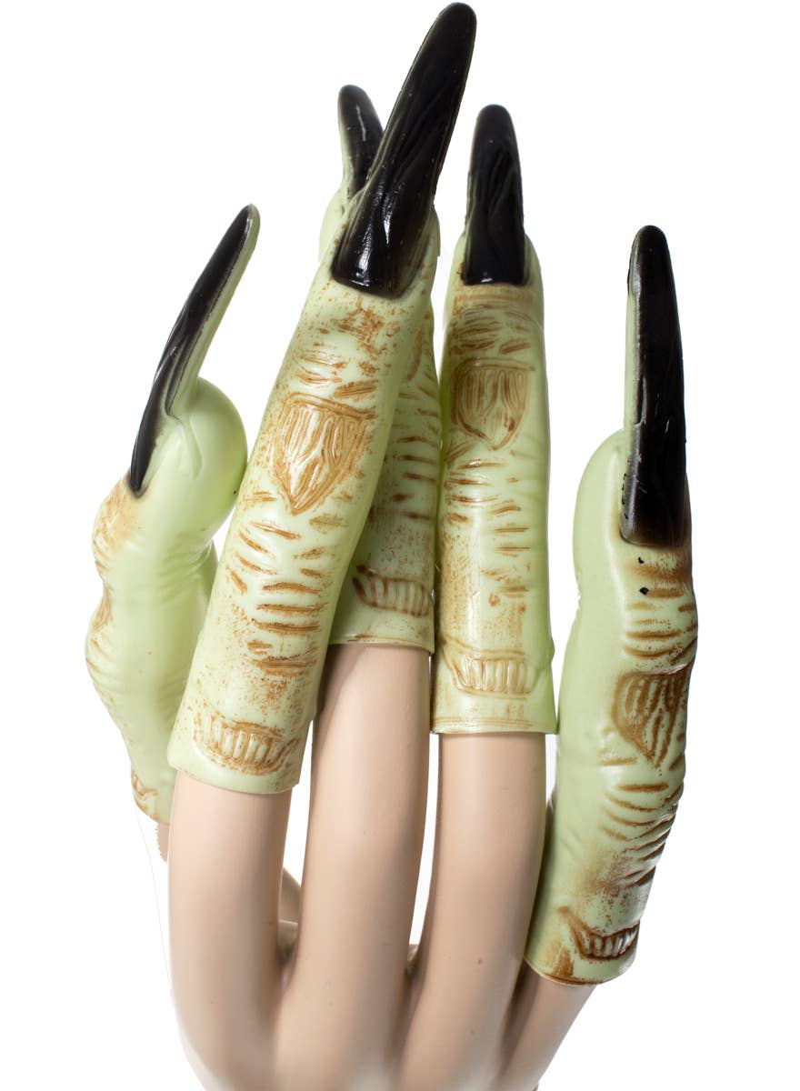 Green Witch Slip On Fingers with Long Black Fingernails - Main Image