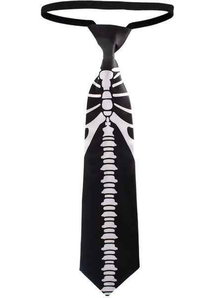 Black Neck Tie with Spine and Ribs Skeleton Print