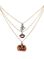 Triple Layer Gold Necklace with Halloween Charms