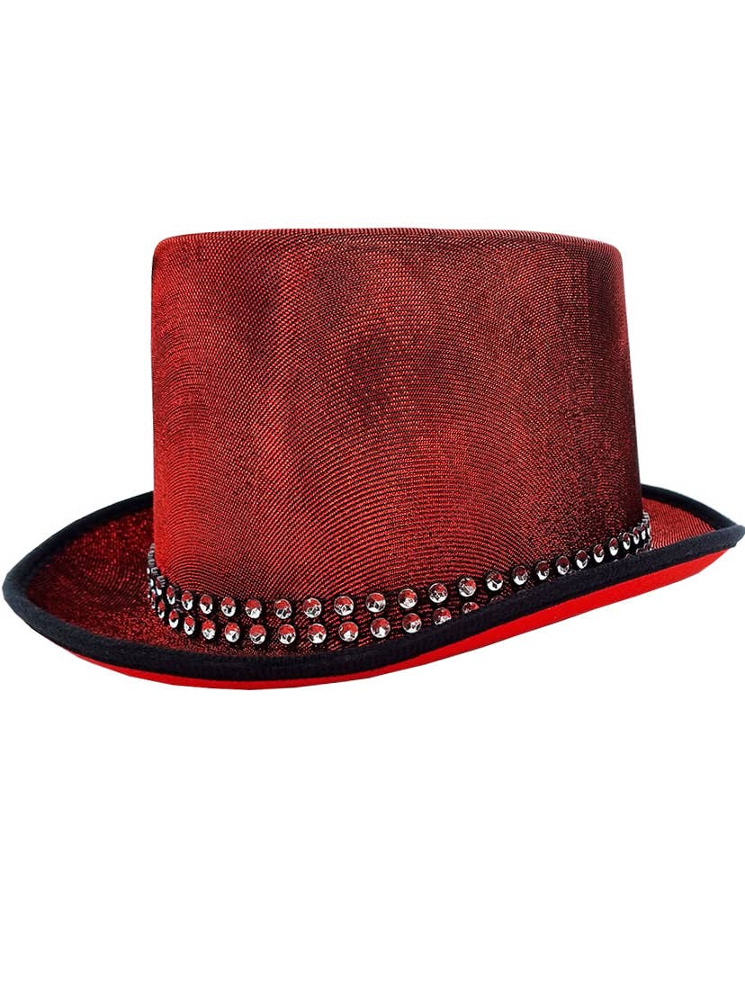 Red Glitter Lurex Top Hat with Rhinestone Band