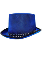 Blue Glitter Lurex Top Hat with Rhinestone Band