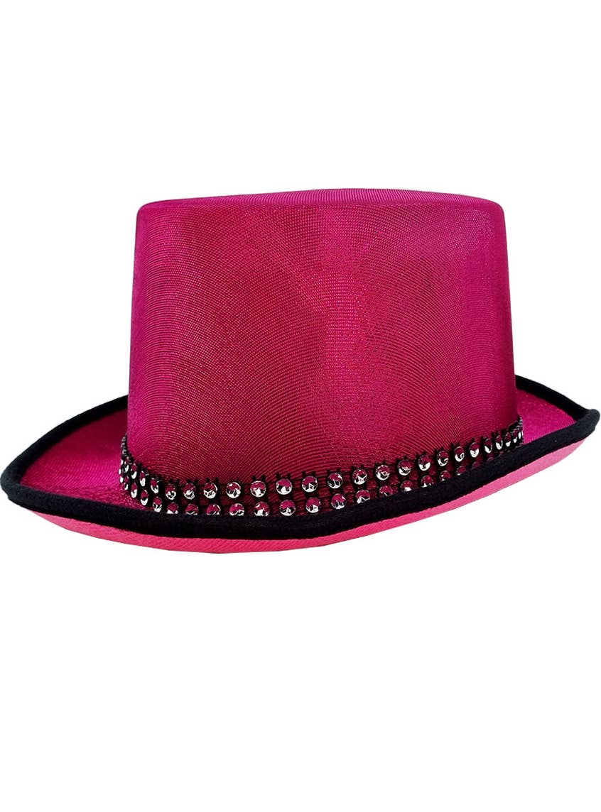 Pink Glitter Lurex Top Hat with Rhinestone Band