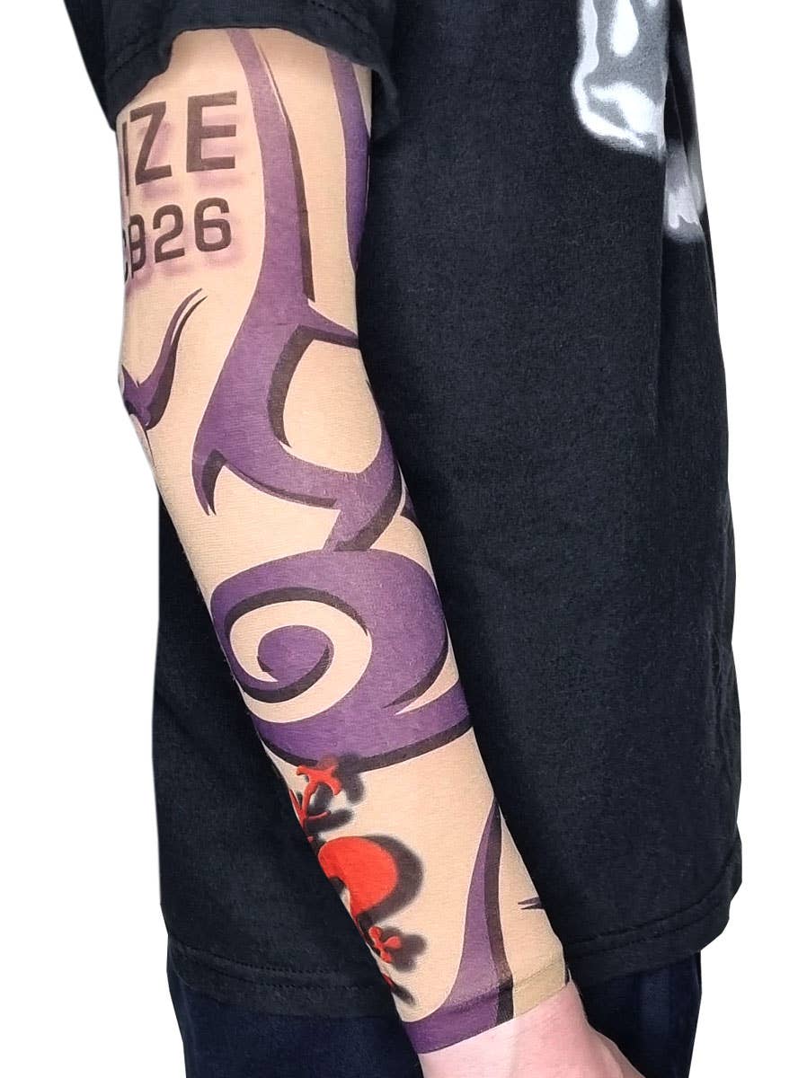 Image of Printed Purple Tribal Pattern Tattoo Sleeve Costume Accessory