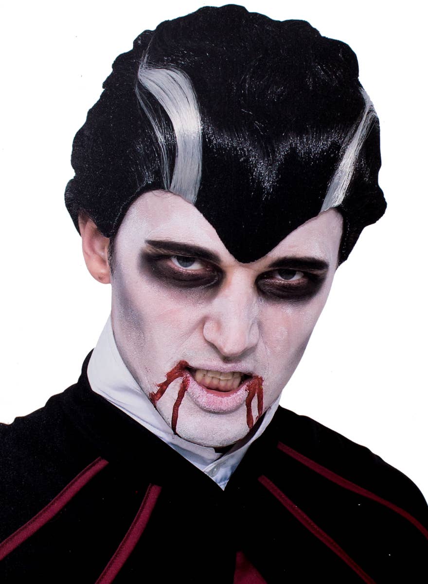 Black and White Mens Streaked Vampire Halloween Wig