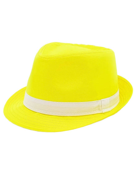 Adults Bright Yellow Canvas Fabric Fedora Costume Hat