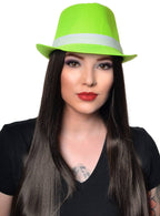 Neon Green Canvas Fabric Fedora Costume Hat - Main Image