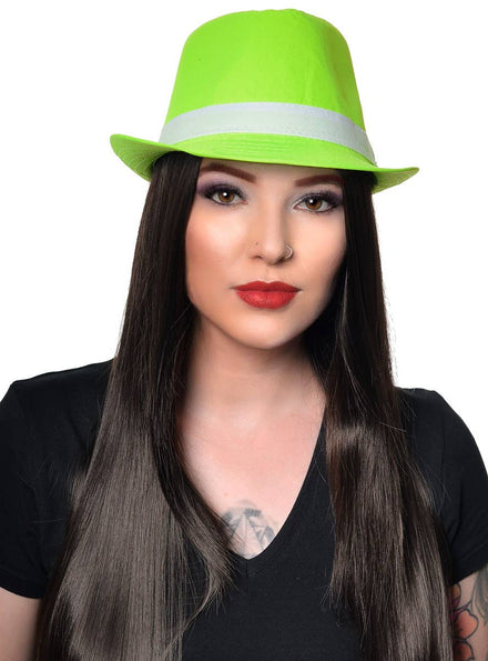 Neon Green Canvas Fabric Fedora Costume Hat - Main Image