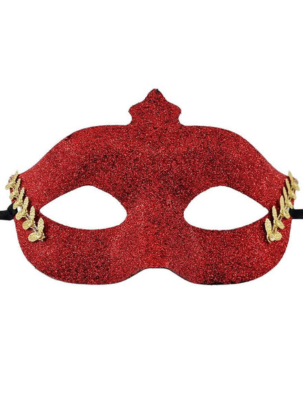 Red Glitter Masquerade Mask with Ties and Gold Detail