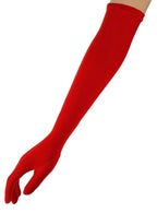 Adults Extra Long Bright Red Stretch Fabric Costume Gloves
