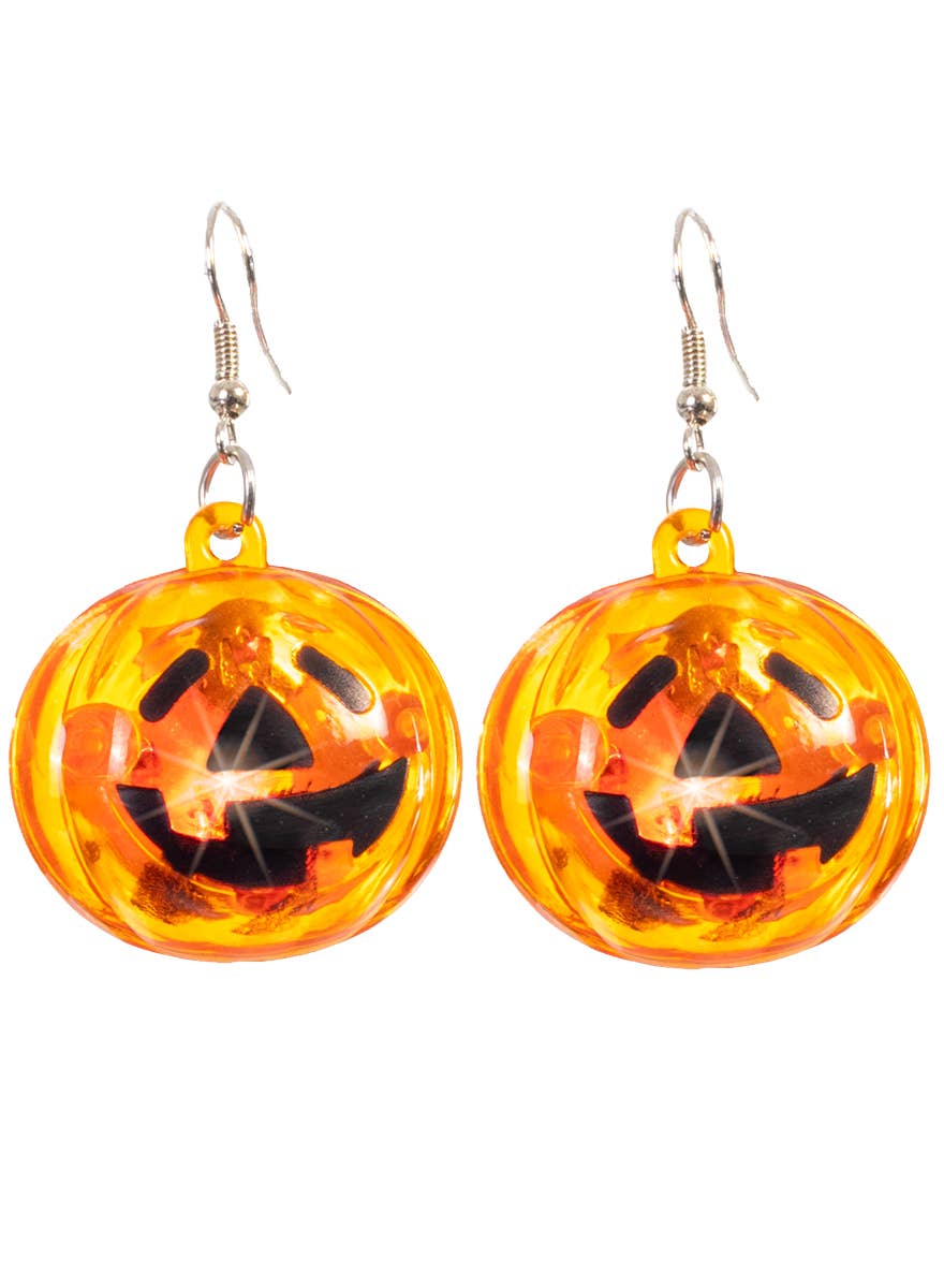 Orange Light Up Pumpkin Halloween Earrings