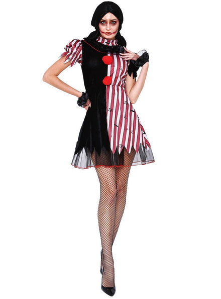 Image of Red and Black Womens Evil Clown Halloween Costume