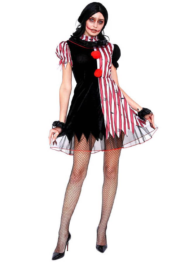 Image of Red and Black Womens Evil Clown Halloween Costume - Alternative Image