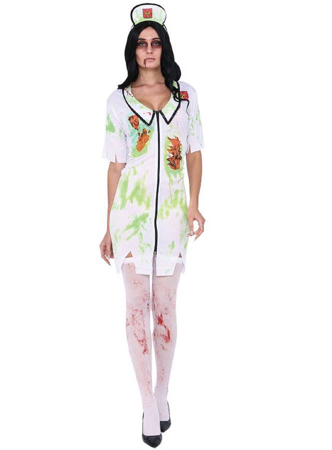 Image of Womens White and Green Zombie Nurse Costume - Alternative