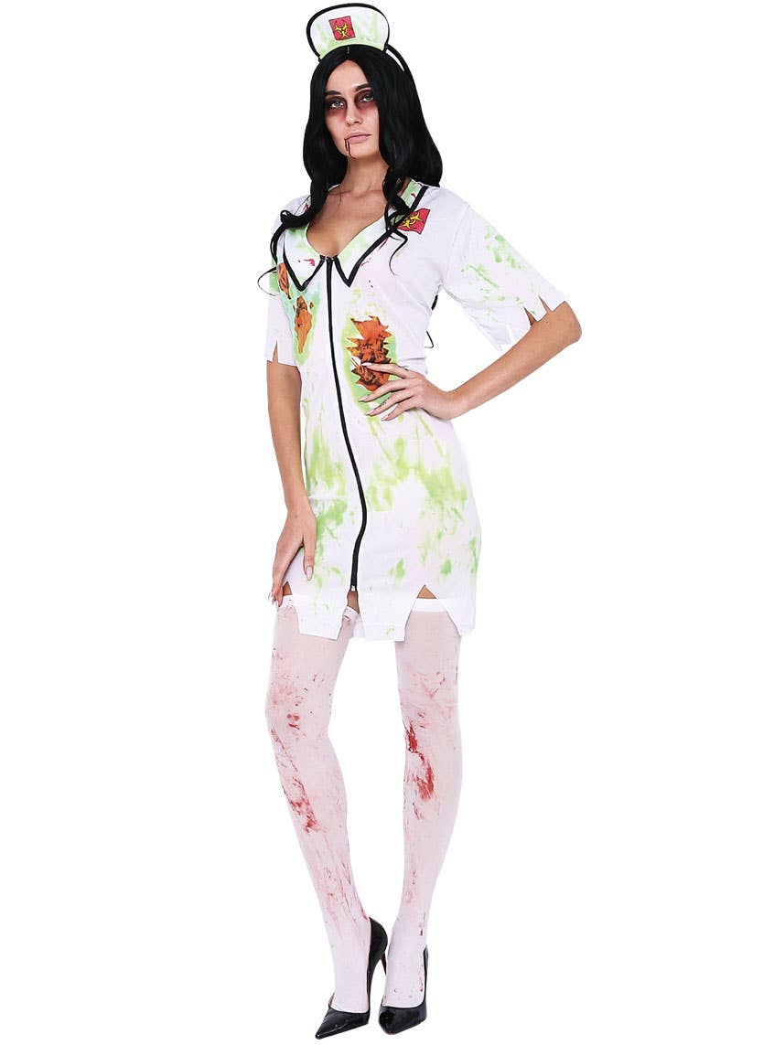 Image of Womens White and Green Zombie Nurse Costume