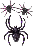Set of 3 Black and Purple Glitter Spiders Halloween Decorations