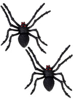2 Black Plastic Spiders Halloween Decoration