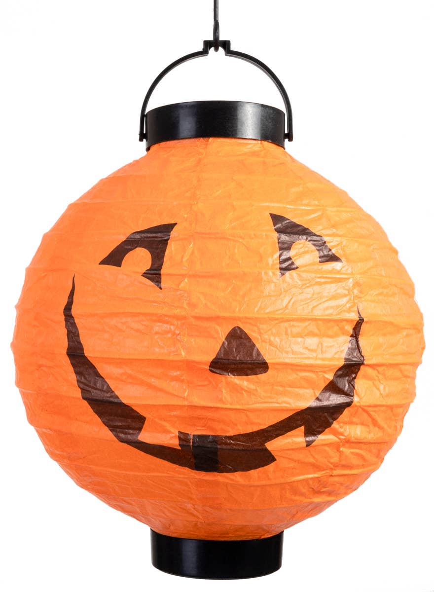 Orange Paper Lantern with a Jack o Lantern Face Halloween Decoration