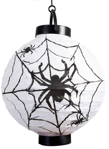 White Paper Lantern with Black Spider Web Print Halloween Decoration