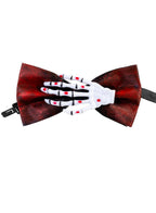 Black and Red Blood Splattered Bow Tie with Skeleton Hand