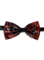 Black and Red Blood Splattered Bow Tie with Plastic Spiders Costume Accessory