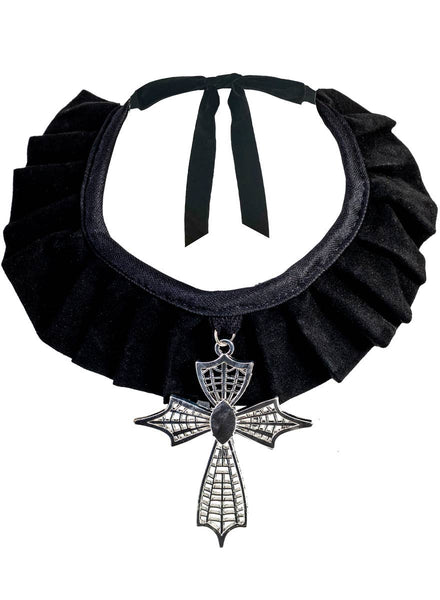 Black Velvet Halloween Choker with Silver Cross