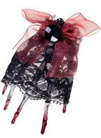 Skeleton Hand Hair Clip with Black Lace and Red Ribbon