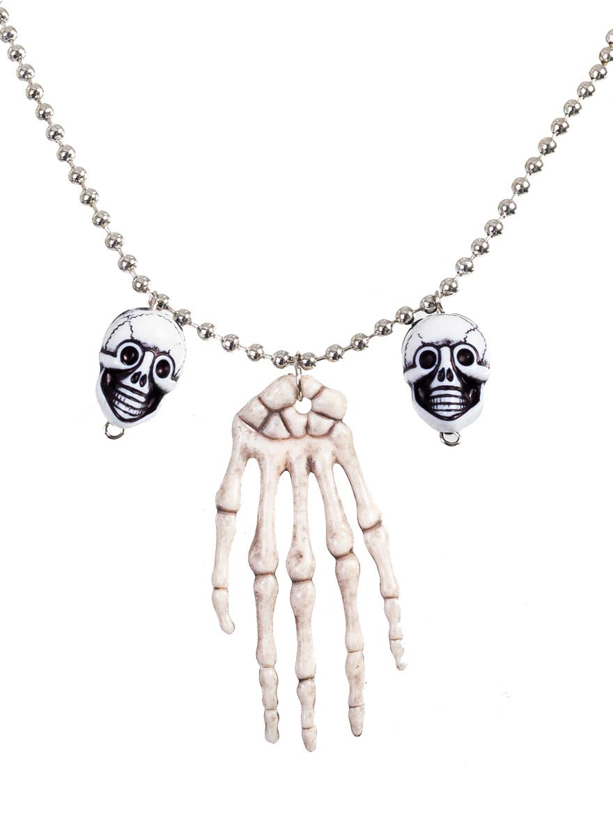 Sugar Skull Costume Necklace with Skeleton Hand 