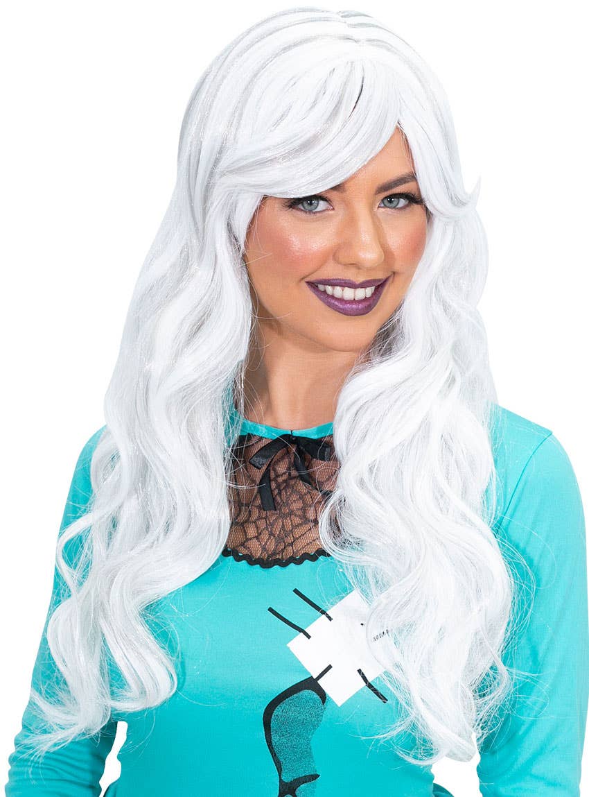 Womens Long White Ghost Costume Wig with Waves