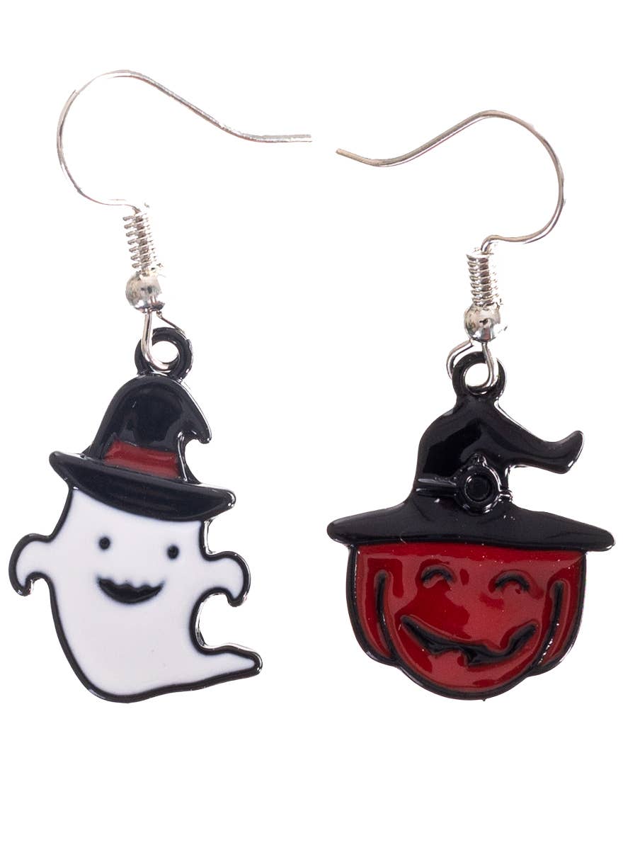 White Ghost and Red Pumpkin Halloween Earrings