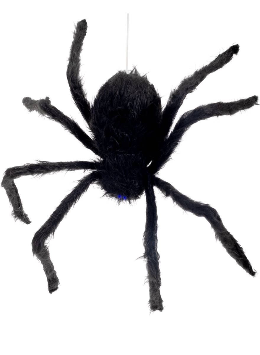 Hanging Hairy Black Spider Halloween Decoration with Movement and Lights - Alternate Image