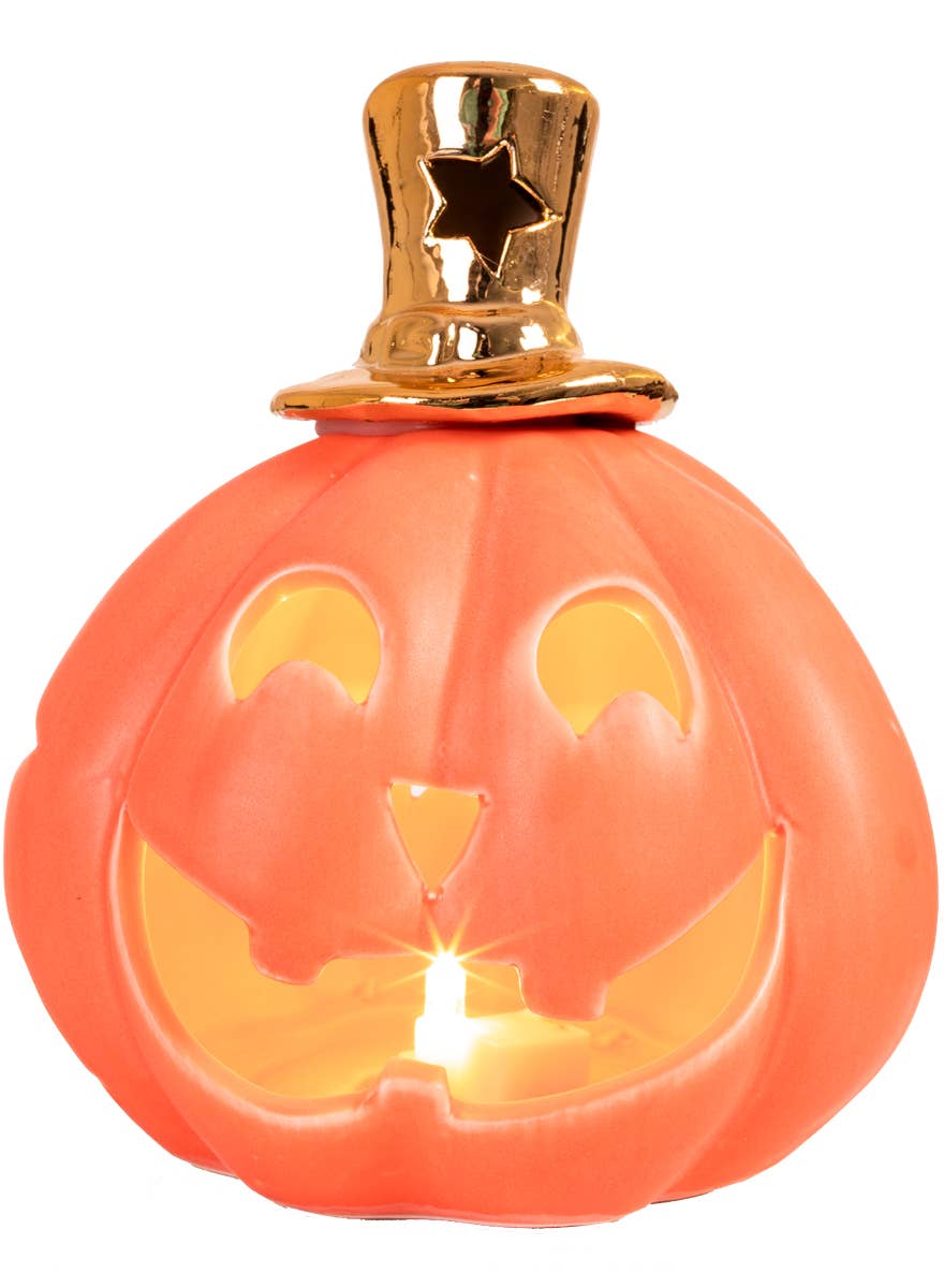 Orange Ceramic Light Up Pumpkin Decoration