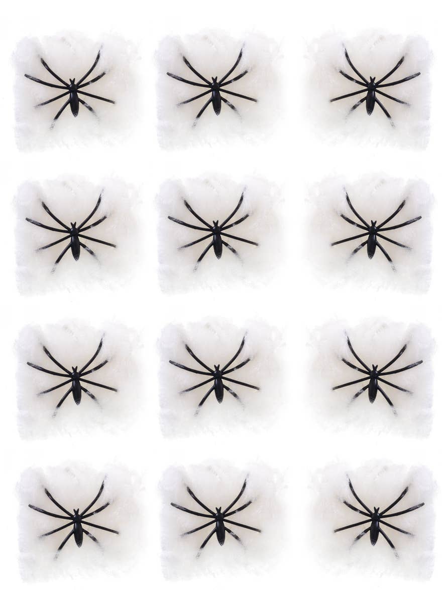 12 Black Mini Spiders with Mini Webs - Main Image