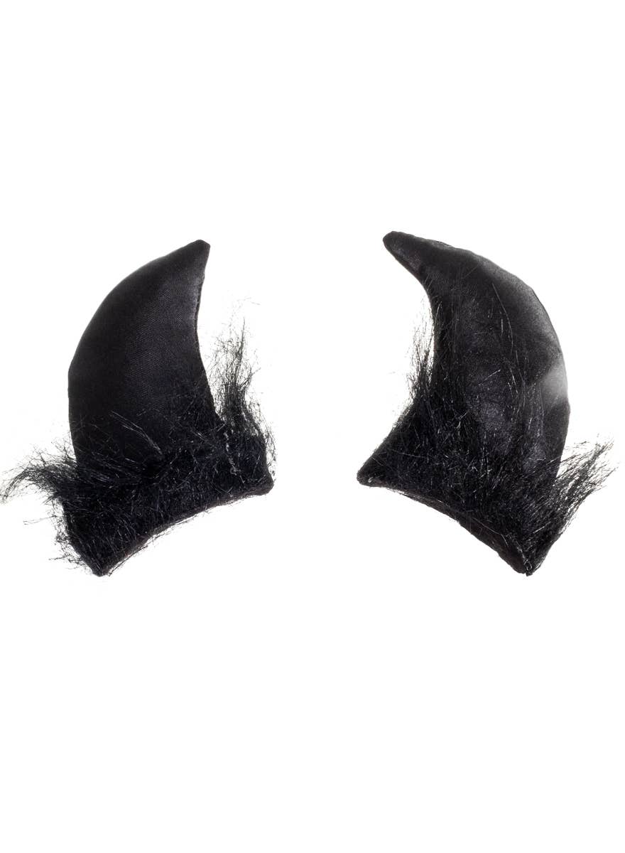 Black Satin Clip On Devil Horns with Black Fur