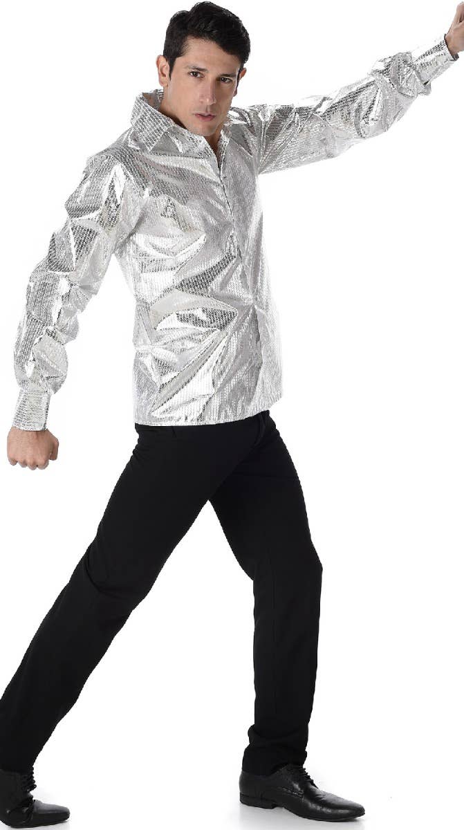 1970s Mens Silver Disco Costume Shirt